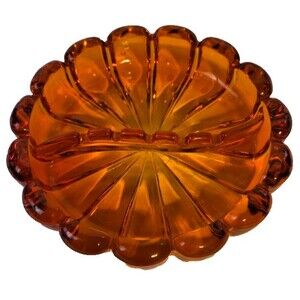 Vintage Viking MCM Persimmon Orange Glass Ashtray Heavy Nice Retro Art Glass 8"